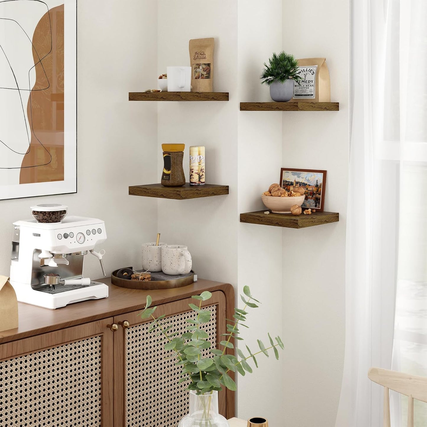 Shelfloft 3-Piece 7.5 Inch Square Floating Cornor Shelves for Small Space Storage