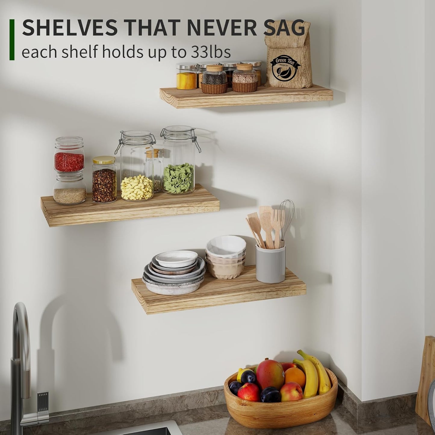 ShelfLoft 6.8"D x 1.4"H Carbonized Black Natural Paulownia Wood Floating Shelves