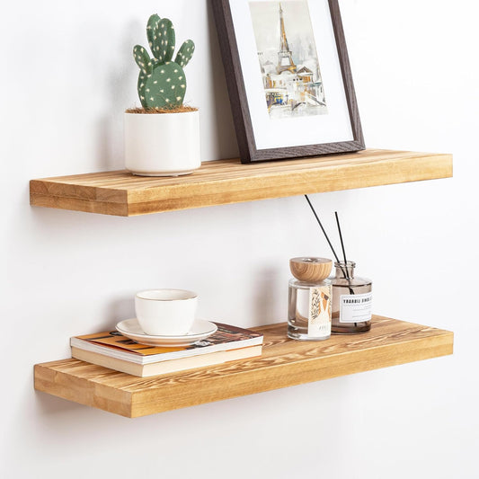 ShelfLoft 8"D x 1.3"H Carbonized Black Solid Pine Wood Floating Shelves