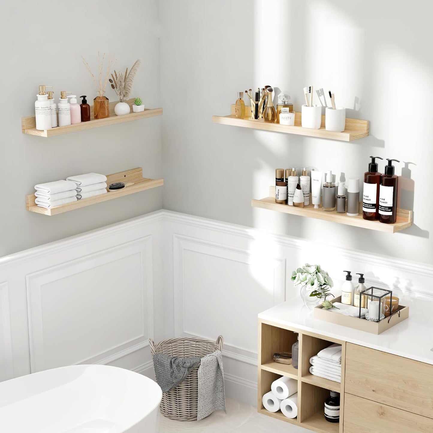 ShelfLoft 5.12 Inch Deep Picture Ledge Shelf Paulownia Wood Wall Floating Shelves with Lip for Nursery Books