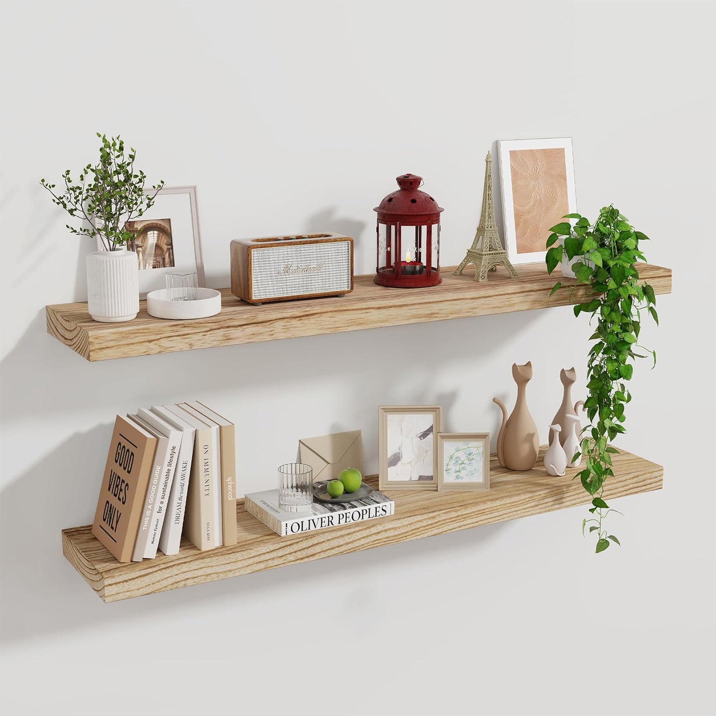 ShelfLoft 24" Wide x 6.7" Deep Natural Paulownia Wood Floating Shelves, 2 Pack