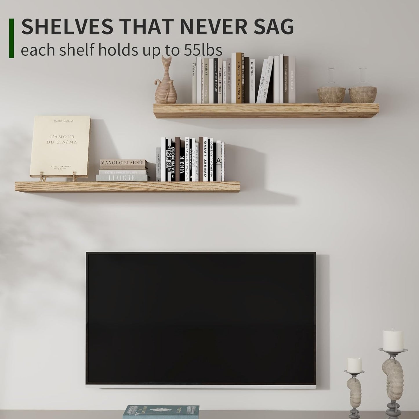 ShelfLoft 24" Wide x 6.7" Deep Natural Paulownia Wood Floating Shelves, 2 Pack