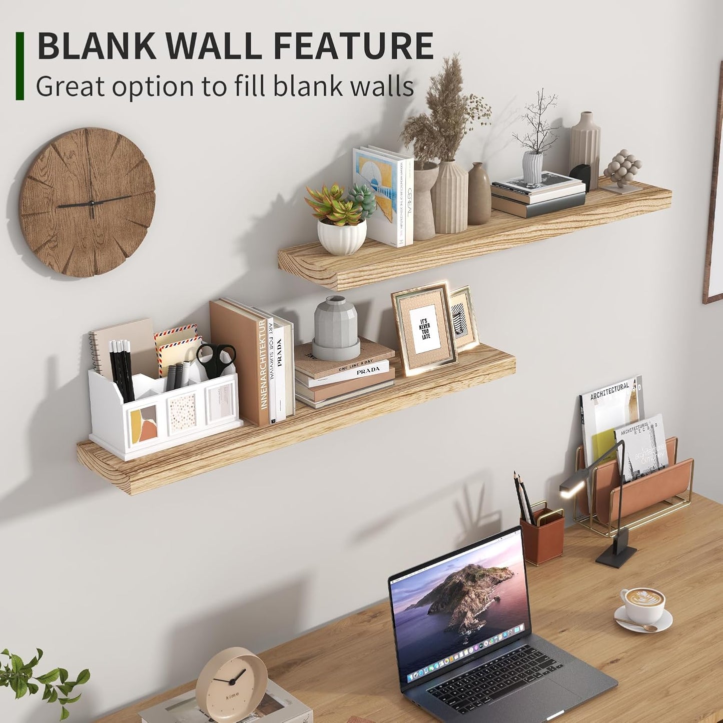 ShelfLoft 6.8"D x 1.4"H Carbonized Black Natural Paulownia Wood Floating Shelves