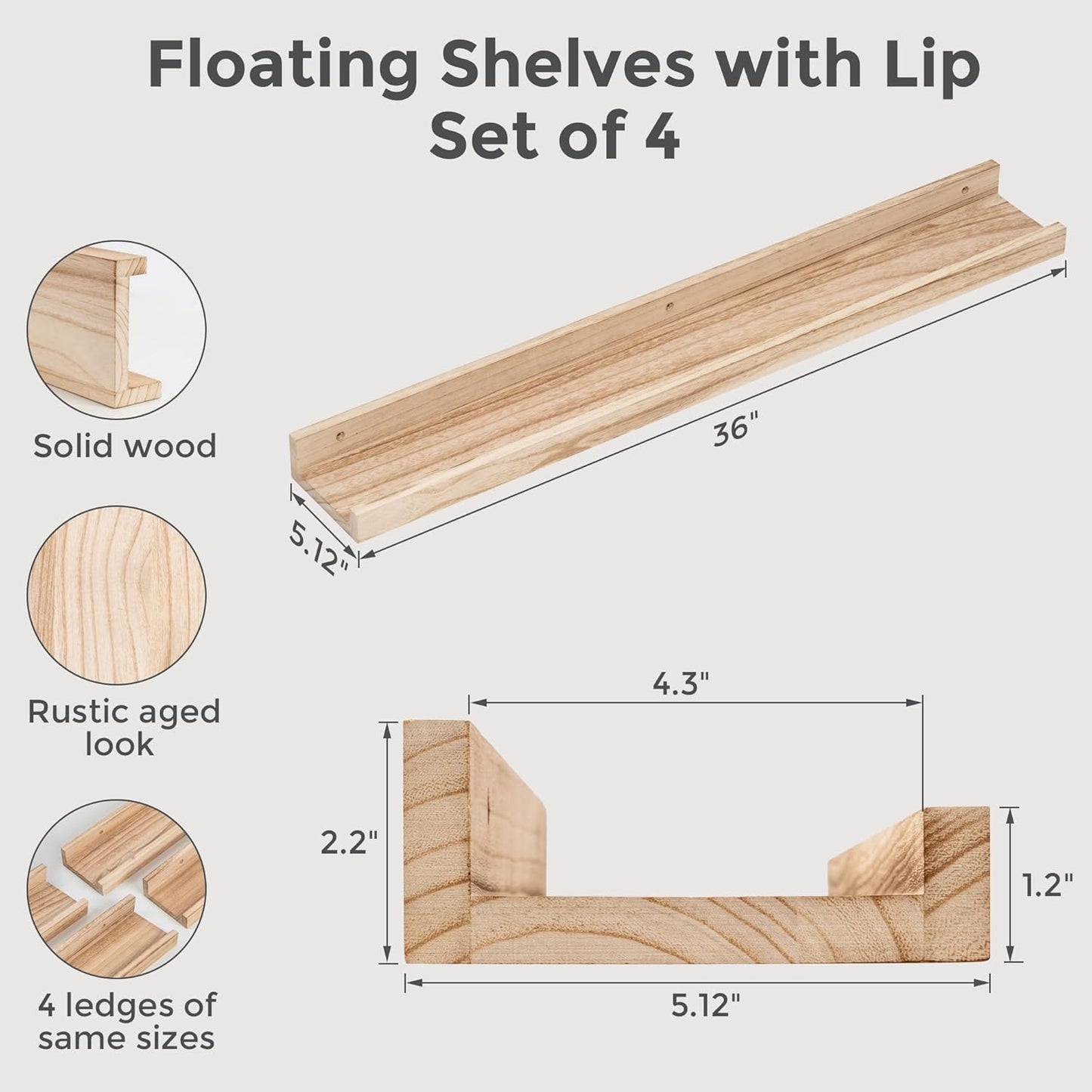 ShelfLoft 5.12"D x 2.2"H Carbonized Black Picture Ledge Wall Floating Shelves with Lip