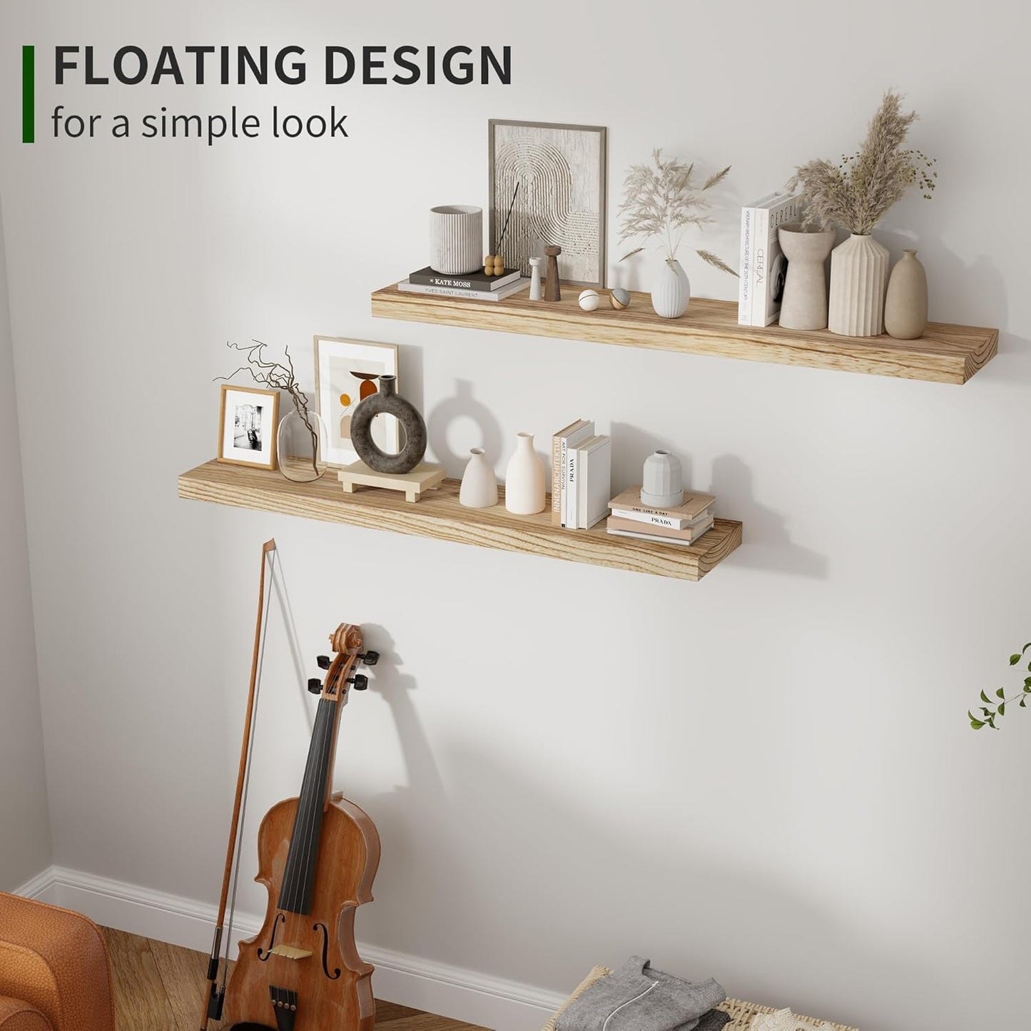 ShelfLoft 36" Wide x 6.8" Deep Natural Paulownia Wood Floating Shelves, 2 Pack