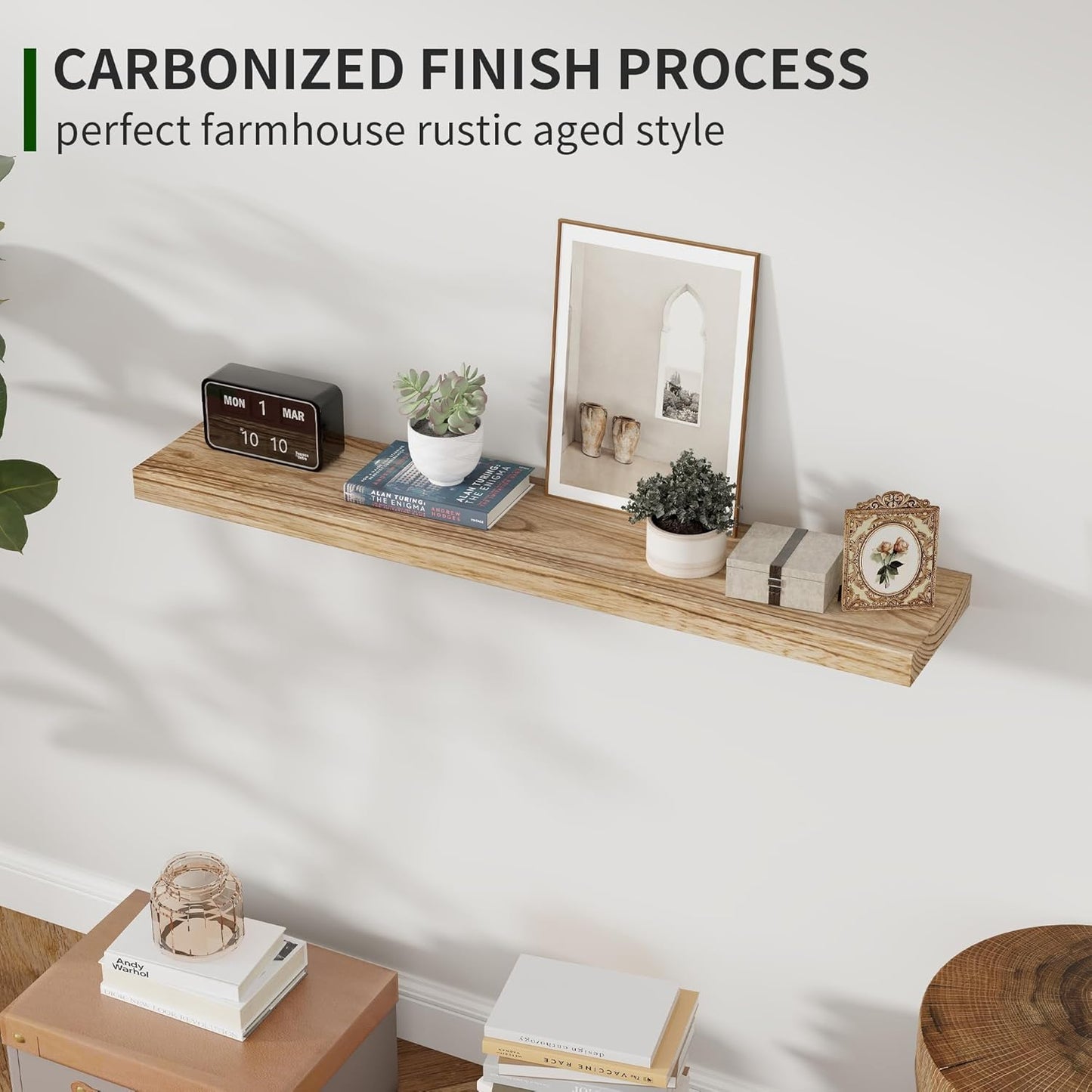 ShelfLoft 6.8"D x 1.4"H Carbonized Black Natural Paulownia Wood Floating Shelves