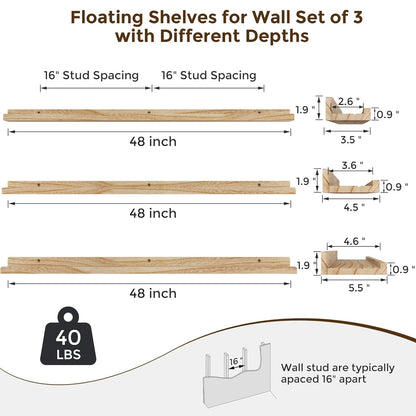 ShelfLoft 5.5"D x 1.9"H Carbonized Black 60lbs Picture Ledge Shelf Wood Floating Shelves