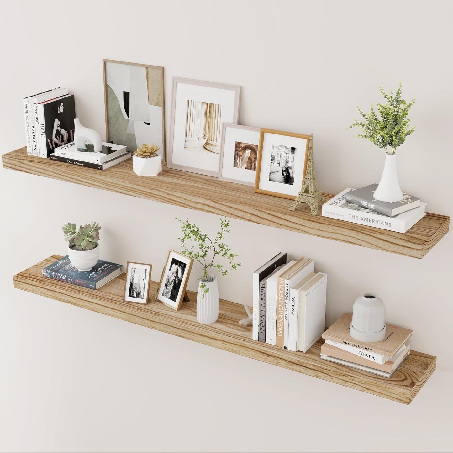 ShelfLoft 48""W x 6.7"D Natural Paulownia Wood Floating Shelves,Carbonized Black-2 Pack