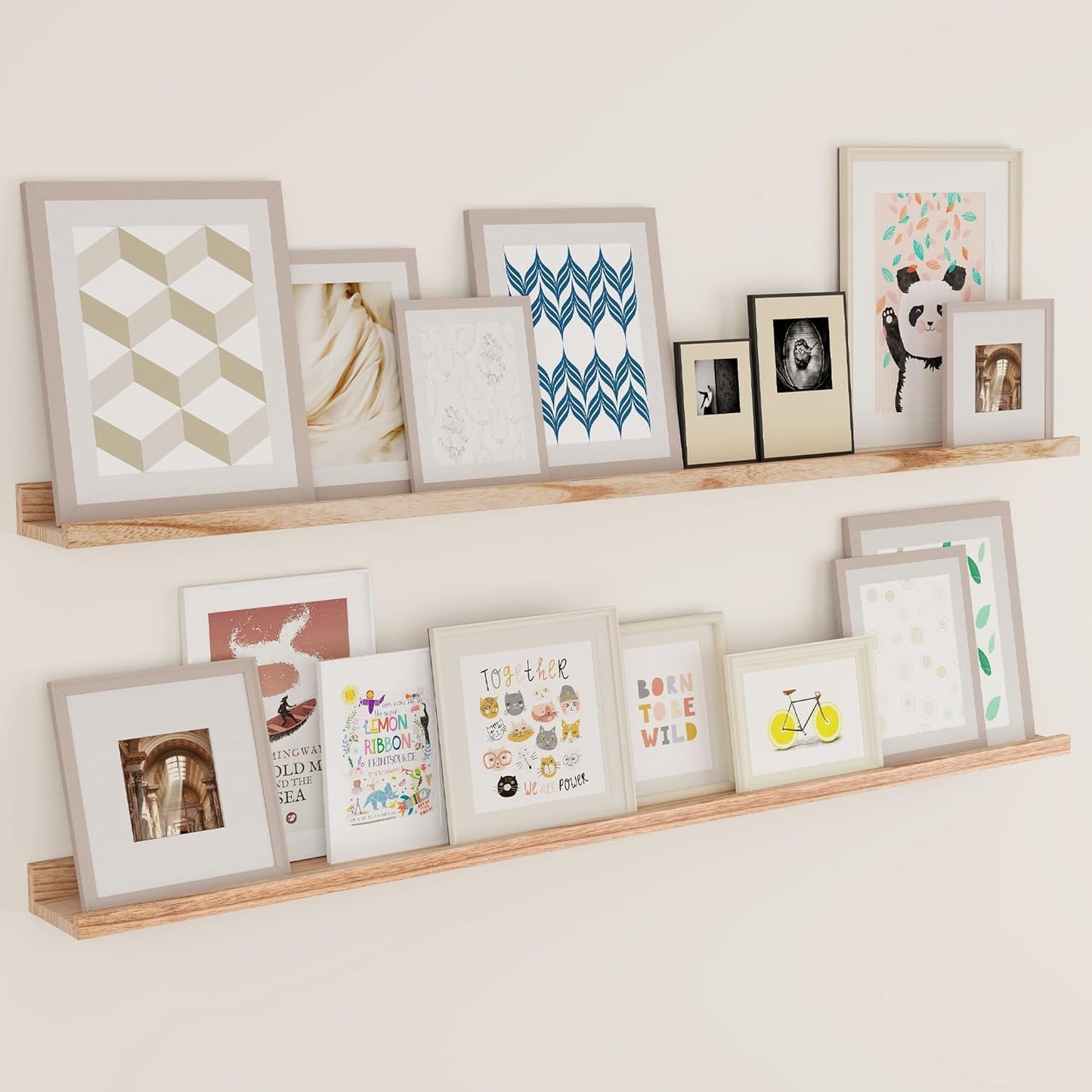 ShelfLoft 5.12 Inch Deep Picture Ledge Shelf Paulownia Wood Wall Floating Shelves with Lip for Nursery Books