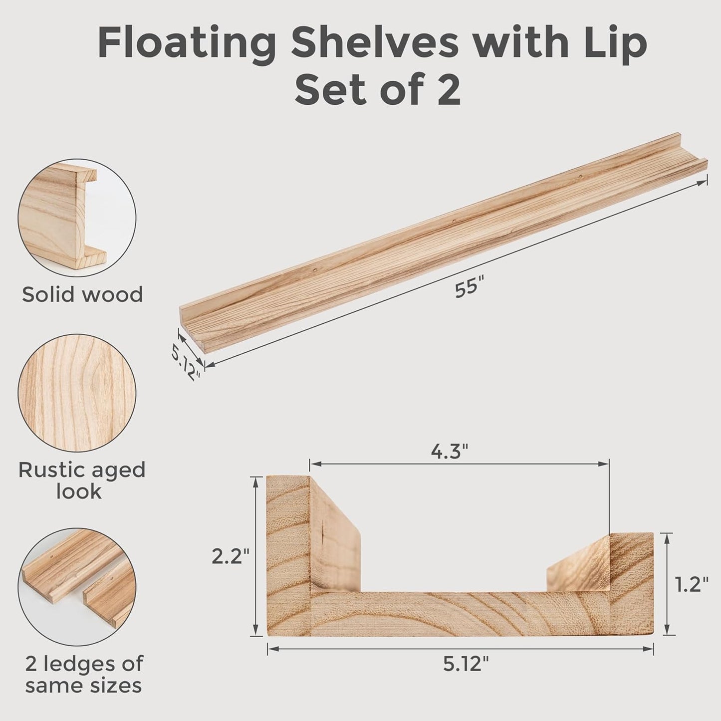 ShelfLoft 5.12"D x 2.2"H Carbonized Black Picture Ledge Wall Floating Shelves with Lip