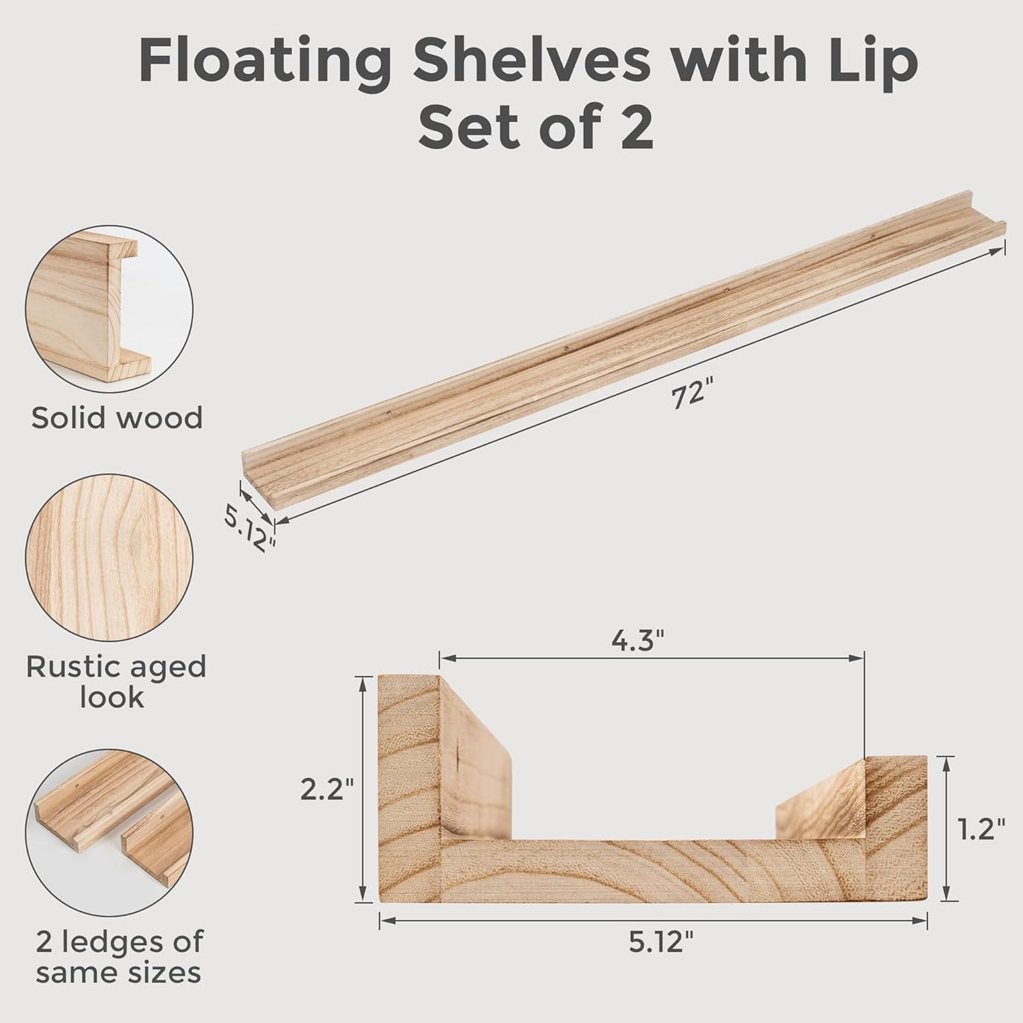 ShelfLoft 5.12"D x 2.2"H Carbonized Black Picture Ledge Wall Floating Shelves with Lip