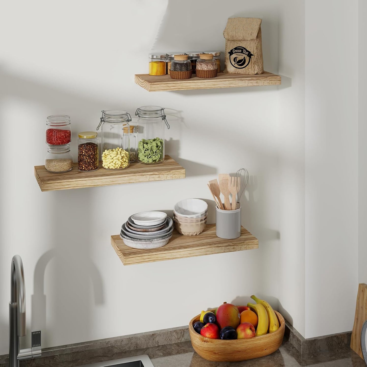 ShelfLoft 6.8 Inch Deep Natural Paulownia Wood Floating Shelves