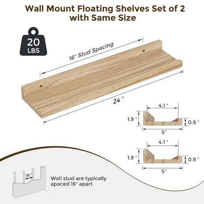 ShelfLoft 24" Wide x 5" Deep 20lbs Picture Ledge Shelf Wood Floating Shelves,2 Pack