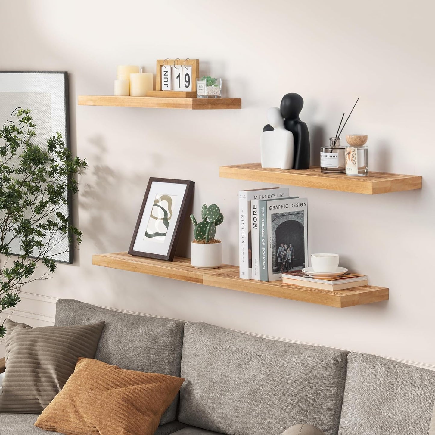 ShelfLoft 8 Inch Deep Solid Pine Wood Floating Shelves