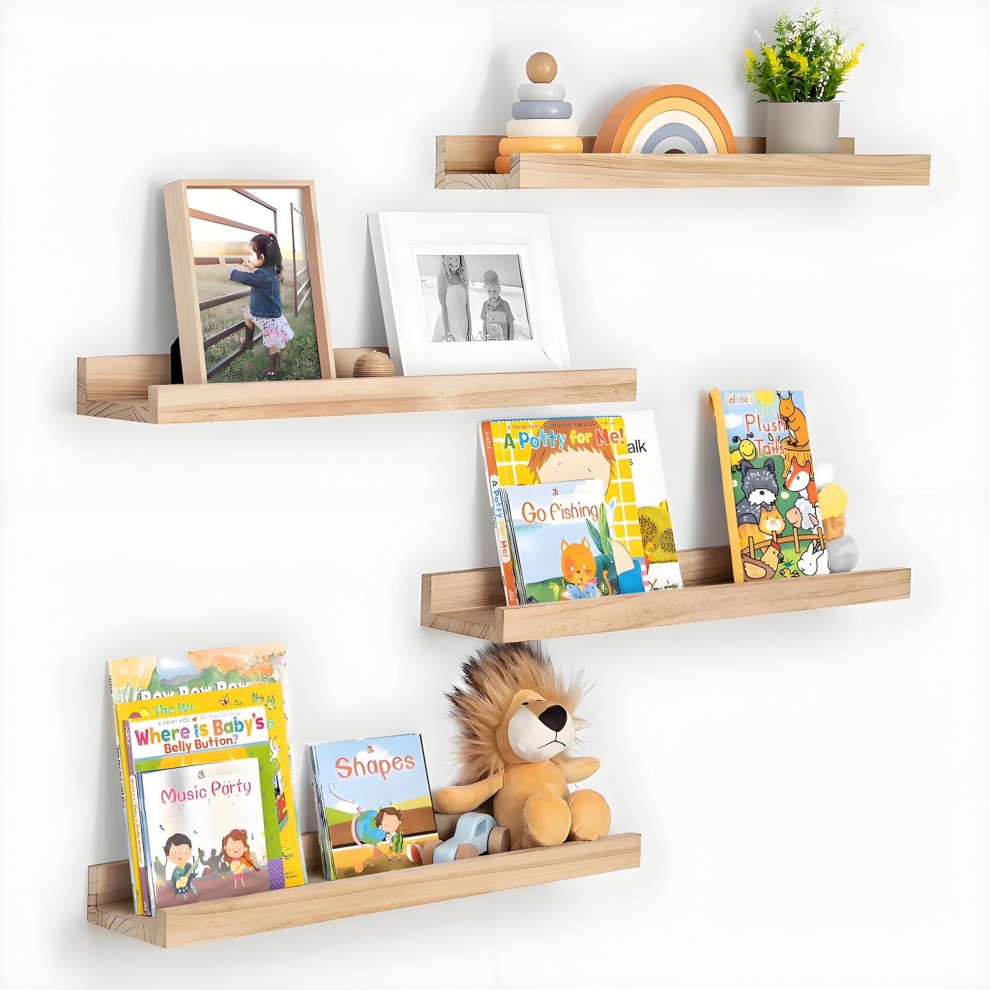 ShelfLoft 5.12 Inch Deep Picture Ledge Shelf Paulownia Wood Wall Floating Shelves with Lip for Nursery Books
