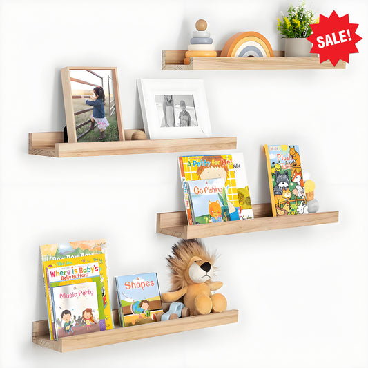 ShelfLoft 5.12 Inch Deep Picture Ledge Shelf Paulownia Wood Wall Floating Shelves with Lip for Nursery Books