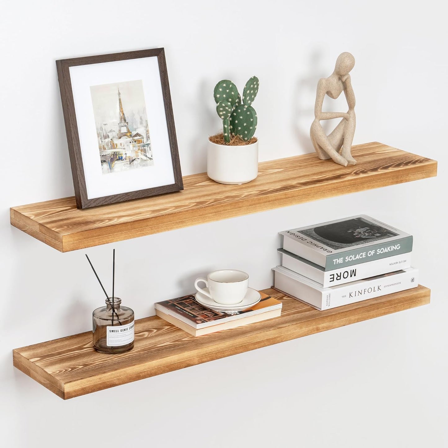 ShelfLoft 8 Inch Deep Solid Pine Wood Floating Shelves