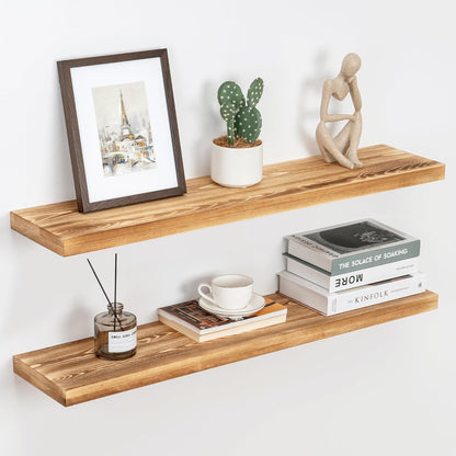 ShelfLoft 8 Inch Deep Solid Pine Wood Floating Shelves