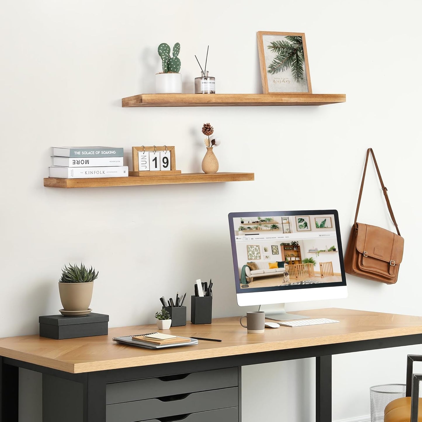 ShelfLoft 8 Inch Deep Solid Pine Wood Floating Shelves