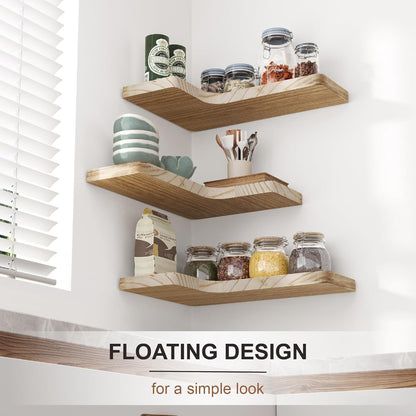 ShelfLoft 16 Inch Wide L-shape Corner Floating Shelves for Storage, Set of 3