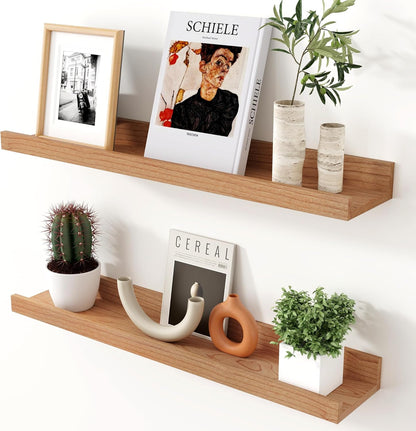 ShelfLoft 4.7 Inch Deep Solid Oak Wood Picture Ledge Shelf, Set of 2