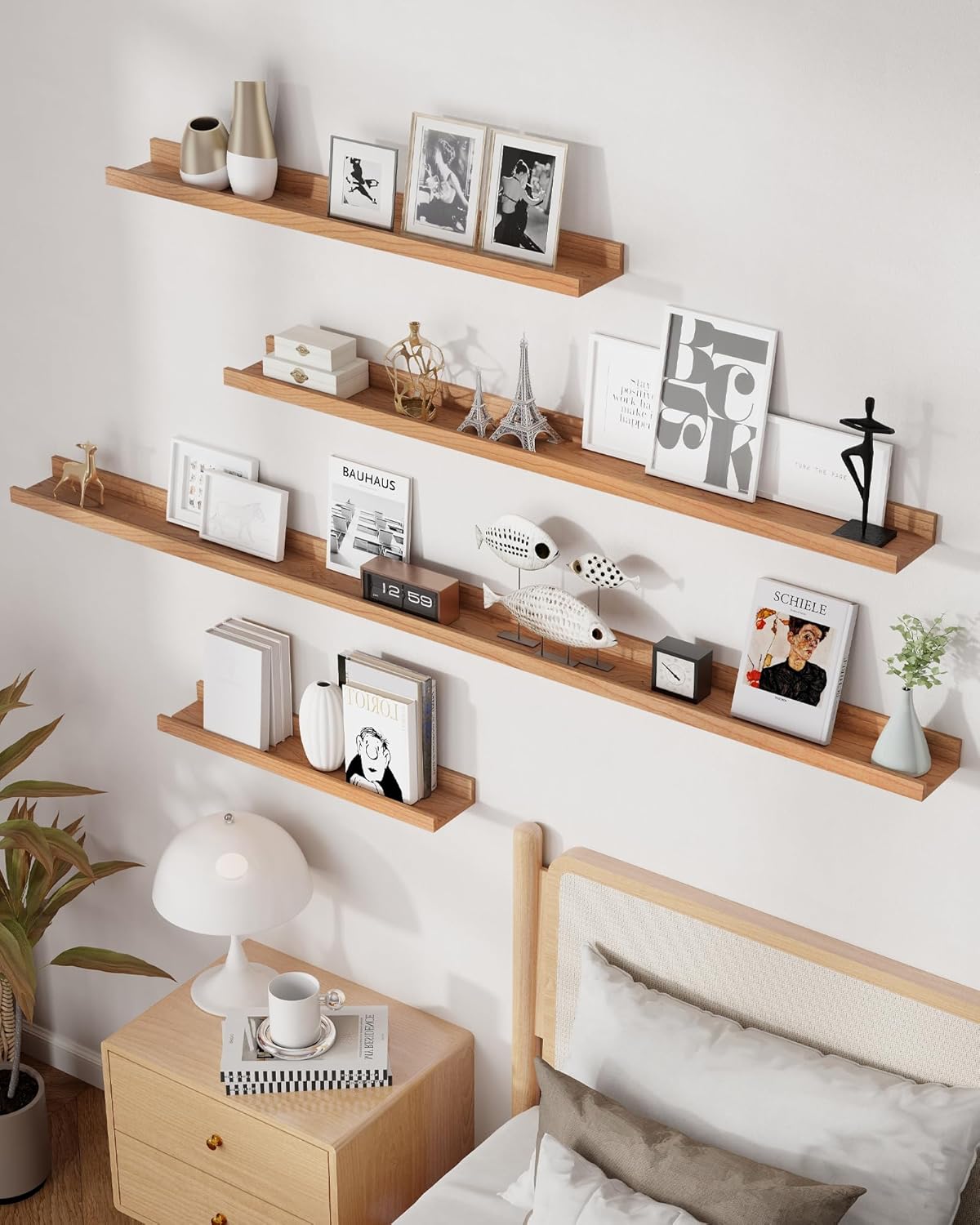 ShelfLoft 4.7 Inch Deep Solid Oak Wood Picture Ledge Shelf, Set of 2