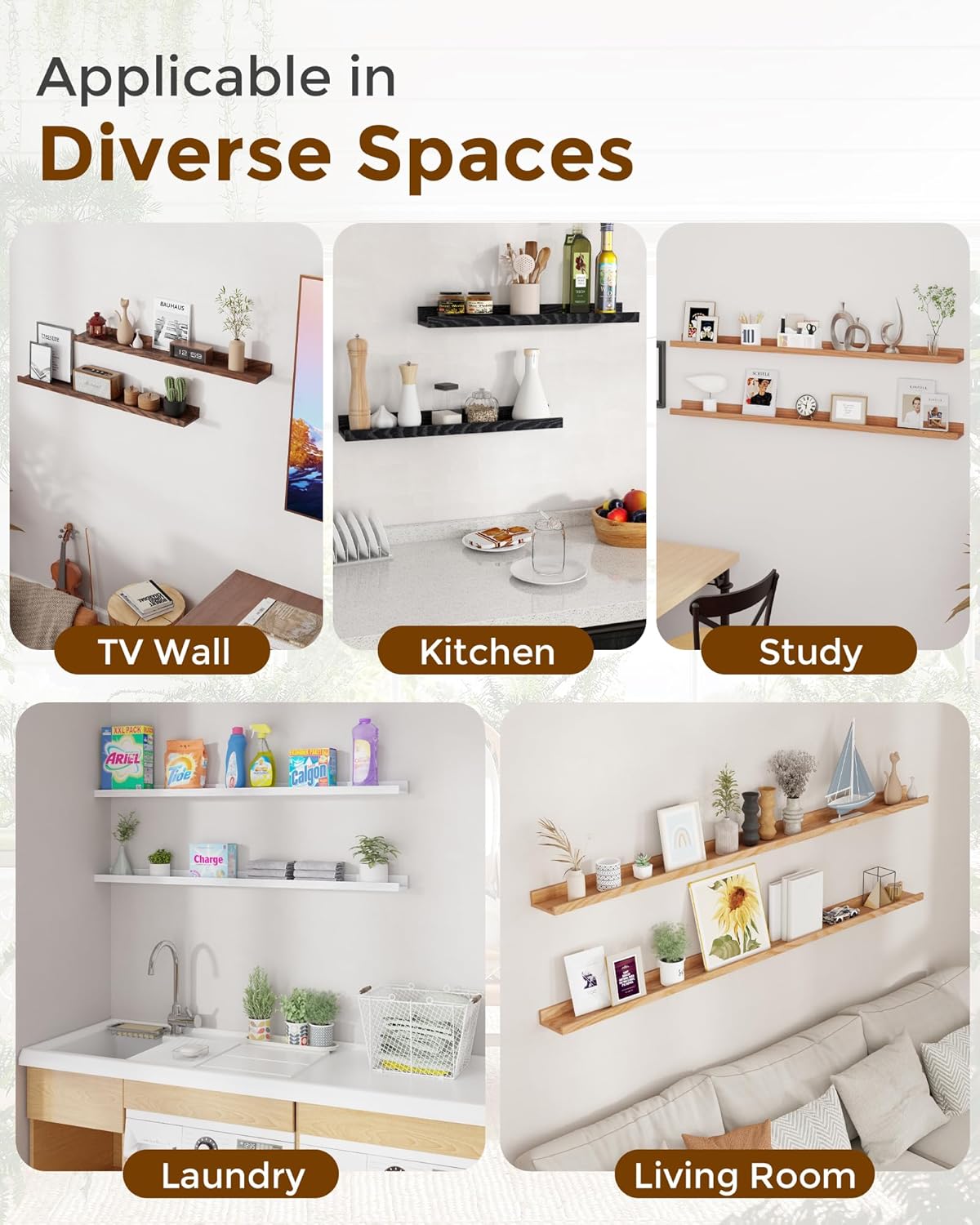 ShelfLoft 4.7 Inch Deep Solid Oak Wood Picture Ledge Shelf, Set of 2