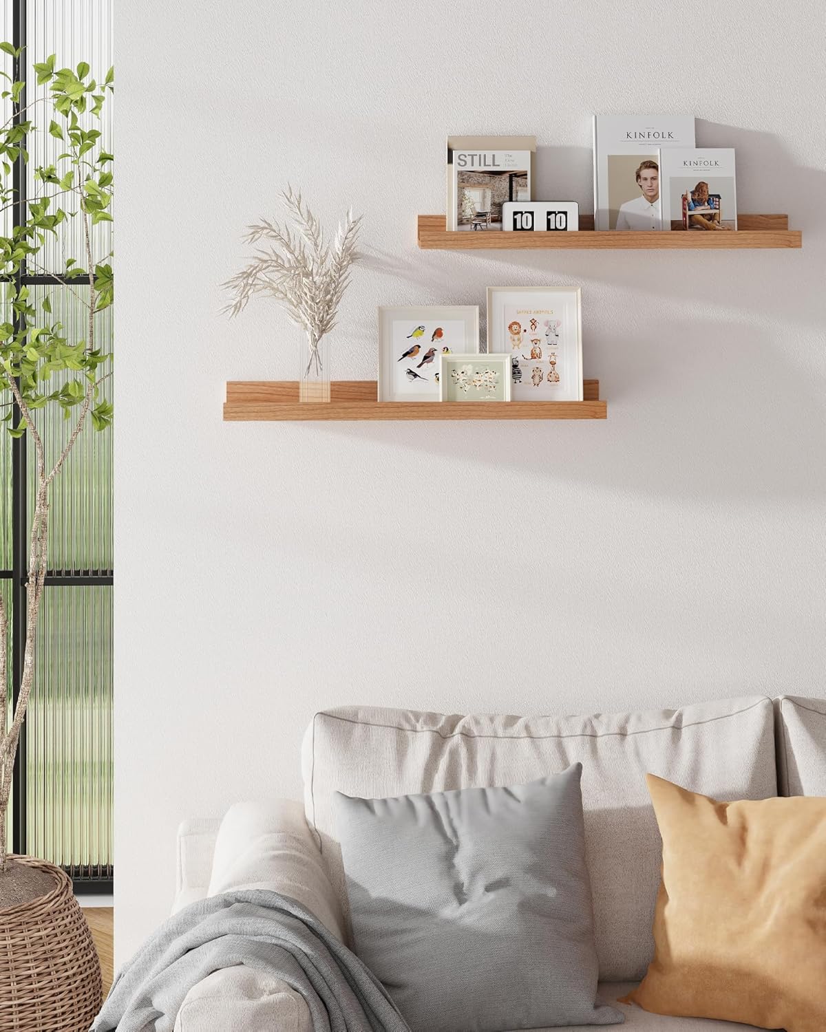 ShelfLoft 4.7 Inch Deep Solid Oak Wood Picture Ledge Shelf, Set of 2