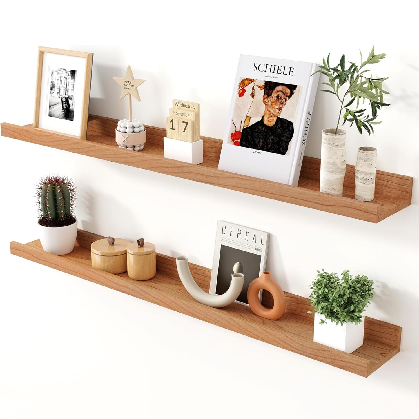 ShelfLoft 4.7 Inch Deep Solid Oak Wood Picture Ledge Shelf, Set of 2