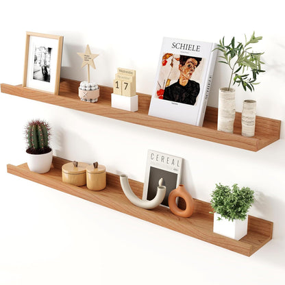 ShelfLoft 4.7 Inch Deep Solid Oak Wood Picture Ledge Shelf, Set of 2