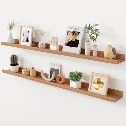 ShelfLoft 4.7 Inch Deep Solid Oak Wood Picture Ledge Shelf, Set of 2