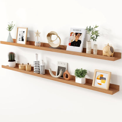 ShelfLoft 4.7 Inch Deep Solid Oak Wood Picture Ledge Shelf, Set of 2