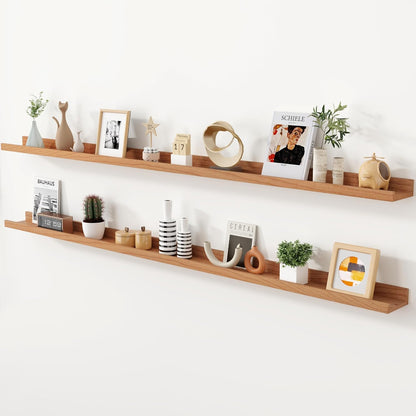 ShelfLoft 4.7 Inch Deep Solid Oak Wood Picture Ledge Shelf, Set of 2