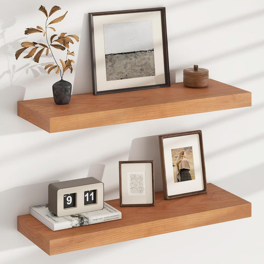 ShelfLoft 8"D x 1.4"H USA-Sourced Cherry Wood Floating Shelves for Wall