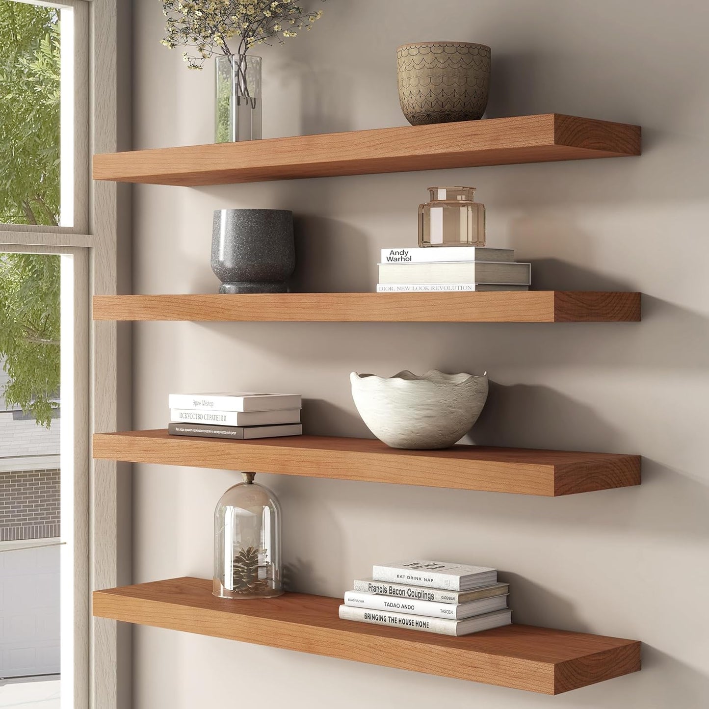 ShelfLoft 8"D x 1.4"H USA-Sourced Cherry Wood Floating Shelves for Wall