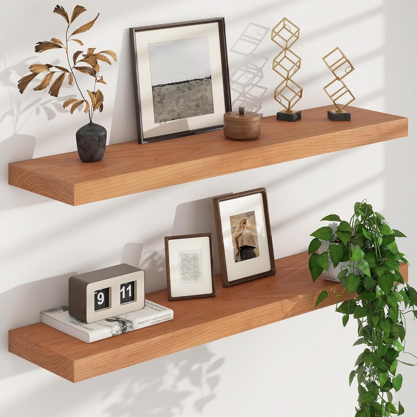 ShelfLoft 8"D x 1.4"H USA-Sourced Cherry Wood Floating Shelves for Wall