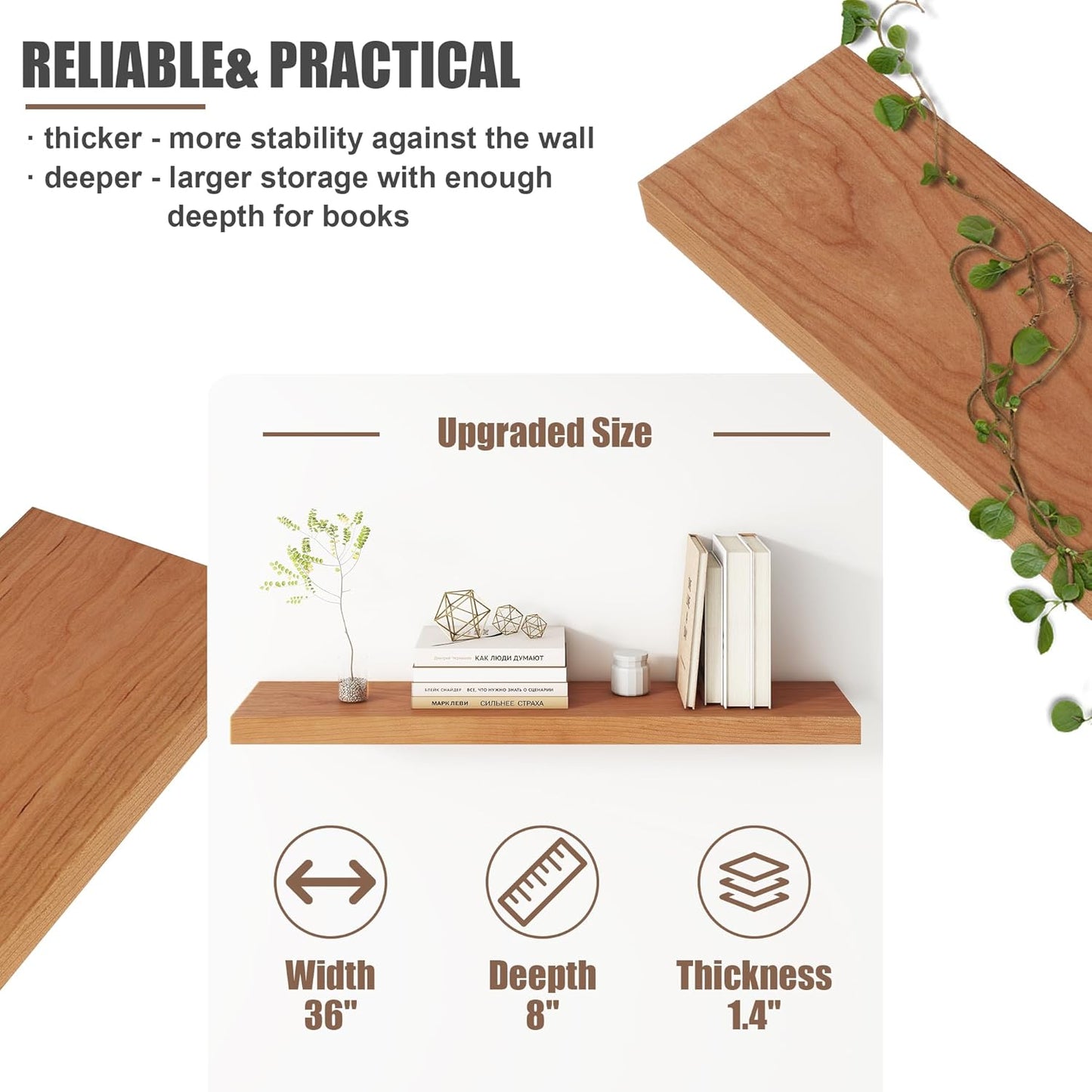 ShelfLoft 8 Inch Deep USA-Sourced Wood Floating Shelves for Wall