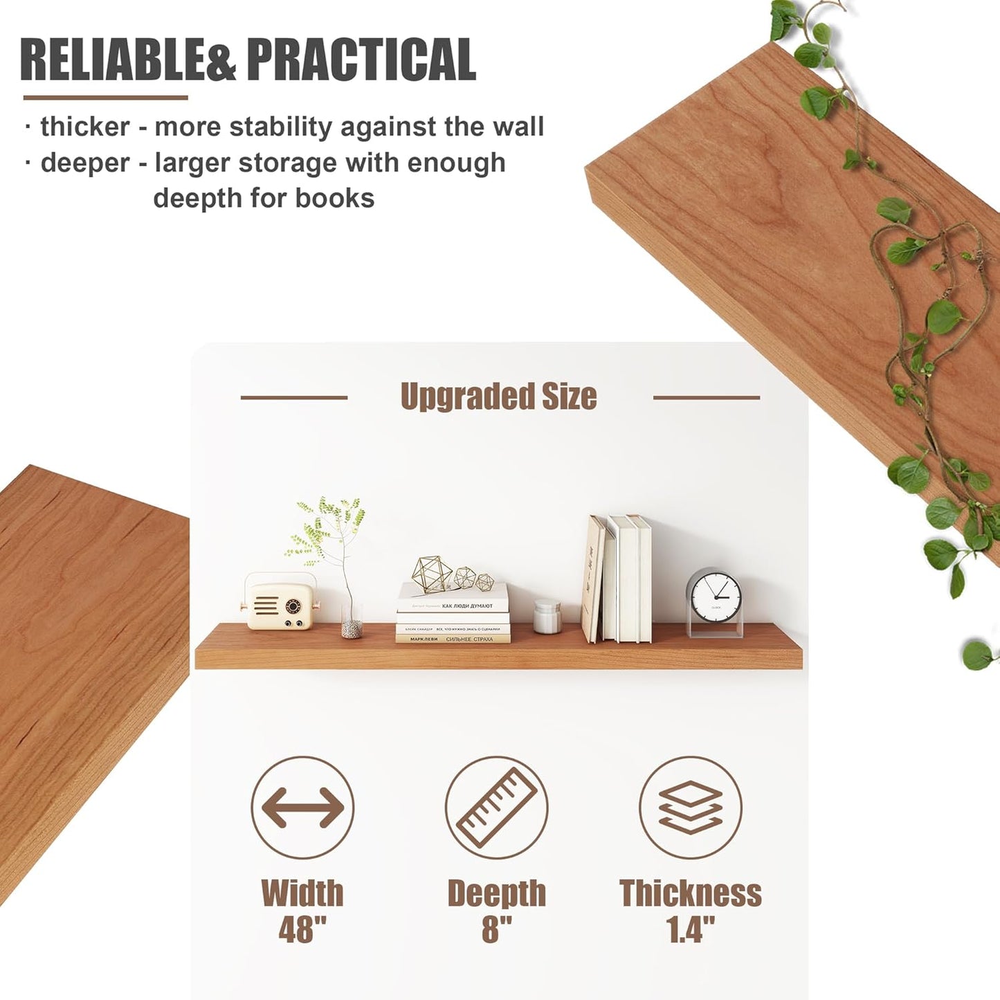 ShelfLoft 8 Inch Deep USA-Sourced Wood Floating Shelves for Wall