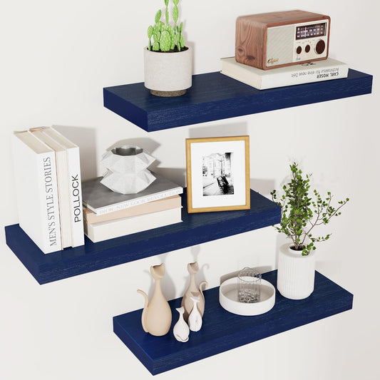 ShelfLoft 6.7"D x 1.4"H Dark Blue Paulownia Wood Wall Display Decor Floating Shelves