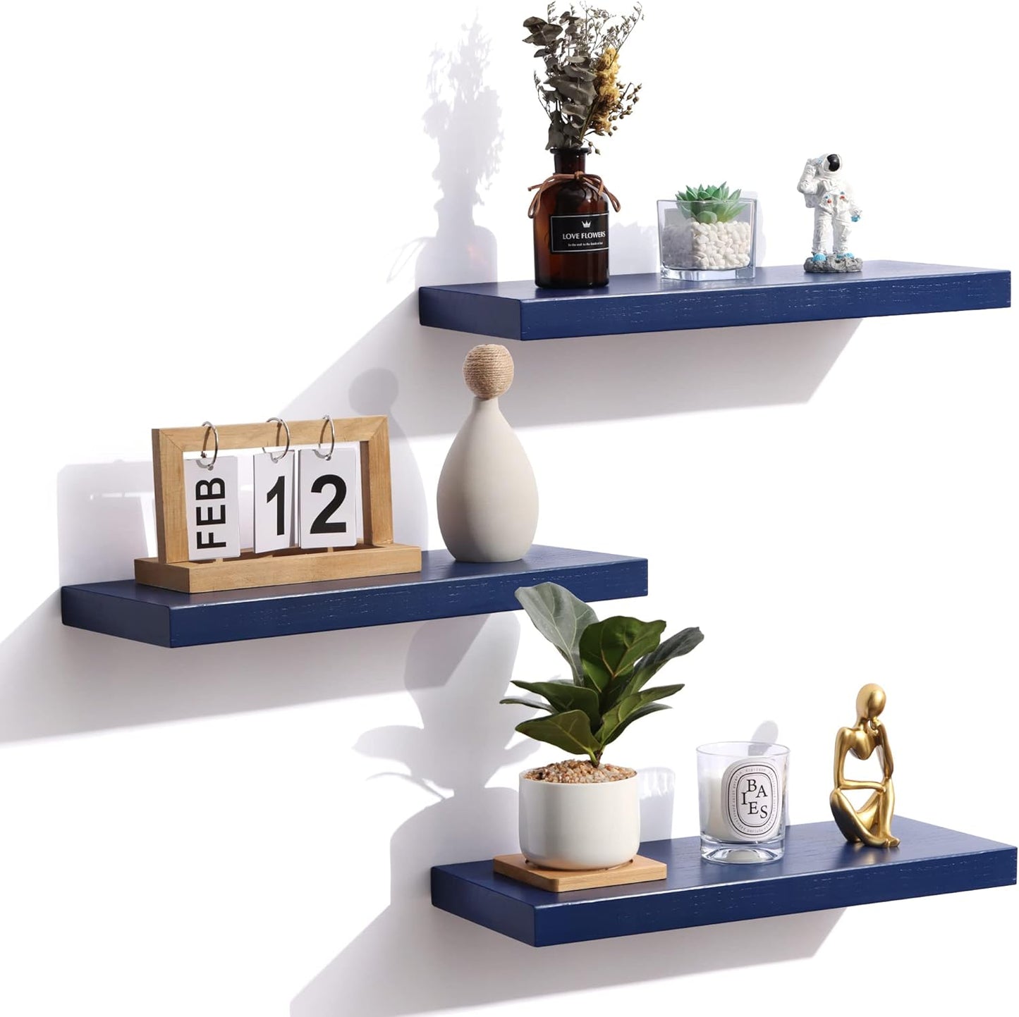 ShelfLoft 6.7"D x 1.4"H Dark Blue Paulownia Wood Wall Display Decor Floating Shelves