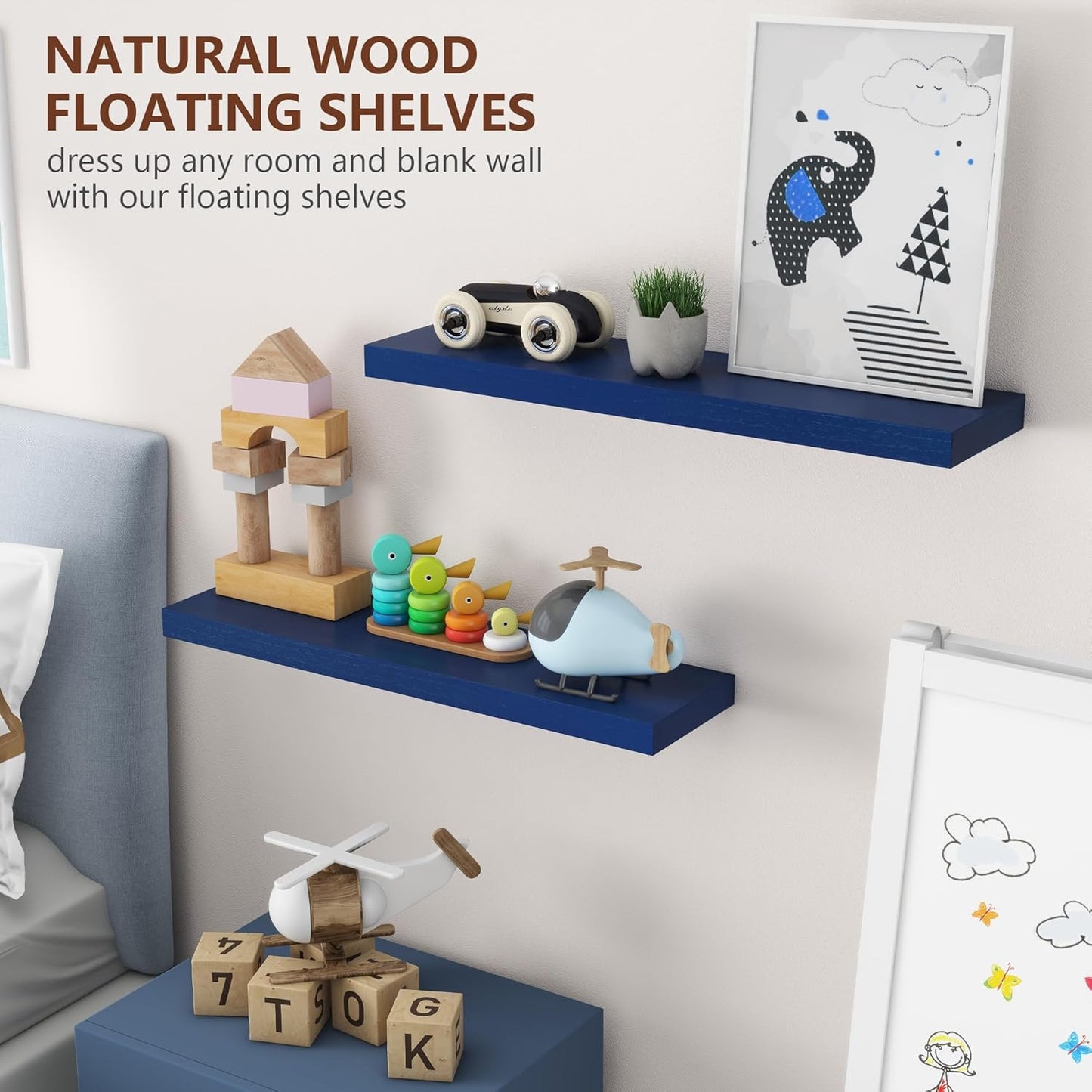 ShelfLoft 6.7"D x 1.4"H Dark Blue Paulownia Wood Wall Display Decor Floating Shelves