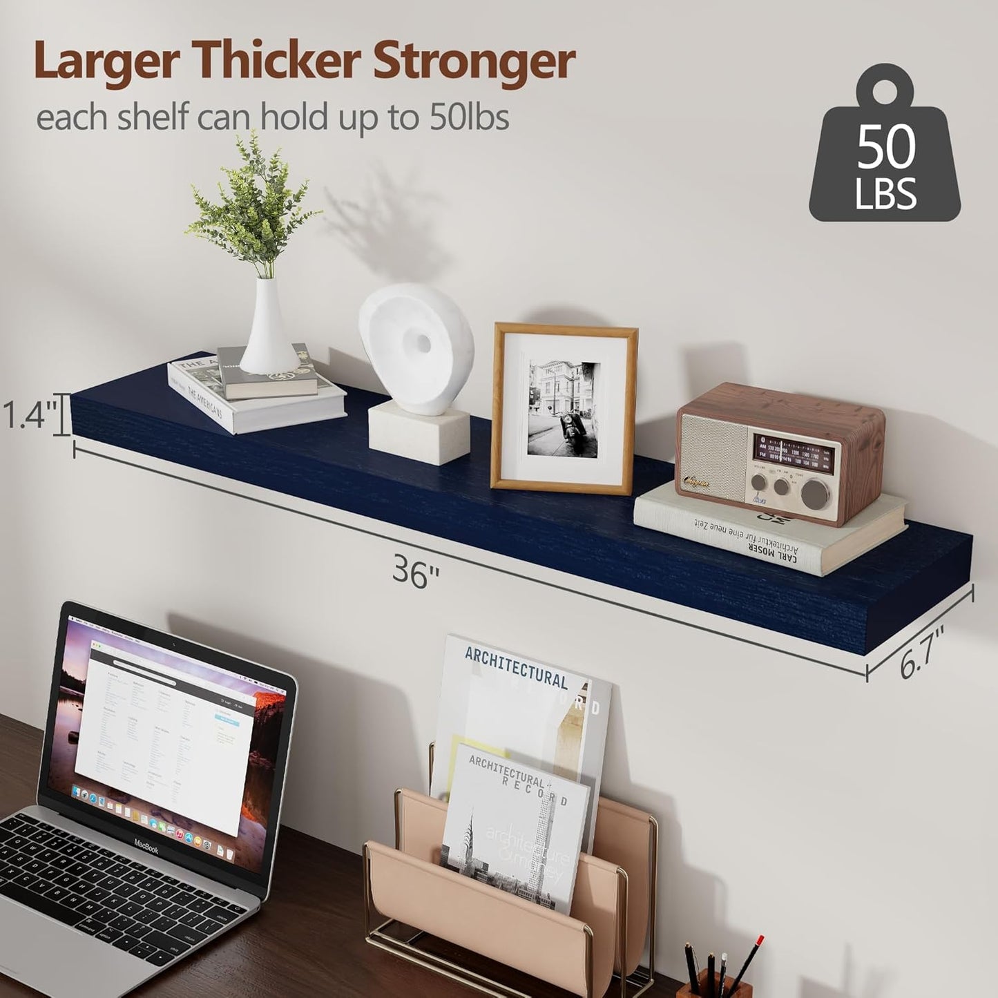 ShelfLoft 36" Wide x 6.7" Deep Paulownia Wood Wall Display Decor Floating Shelves, 2 Pack