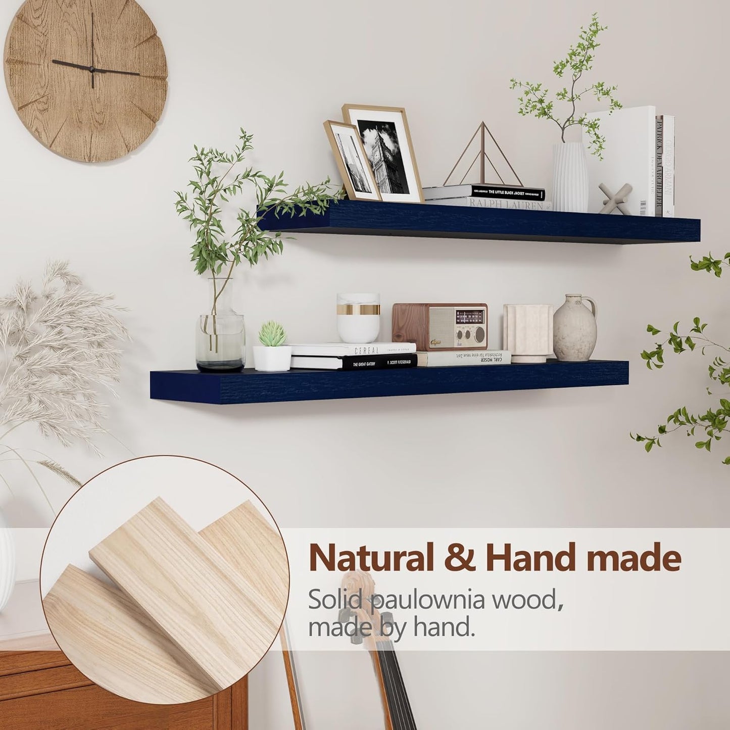 ShelfLoft 6.7"D x 1.4"H Dark Blue Paulownia Wood Wall Display Decor Floating Shelves