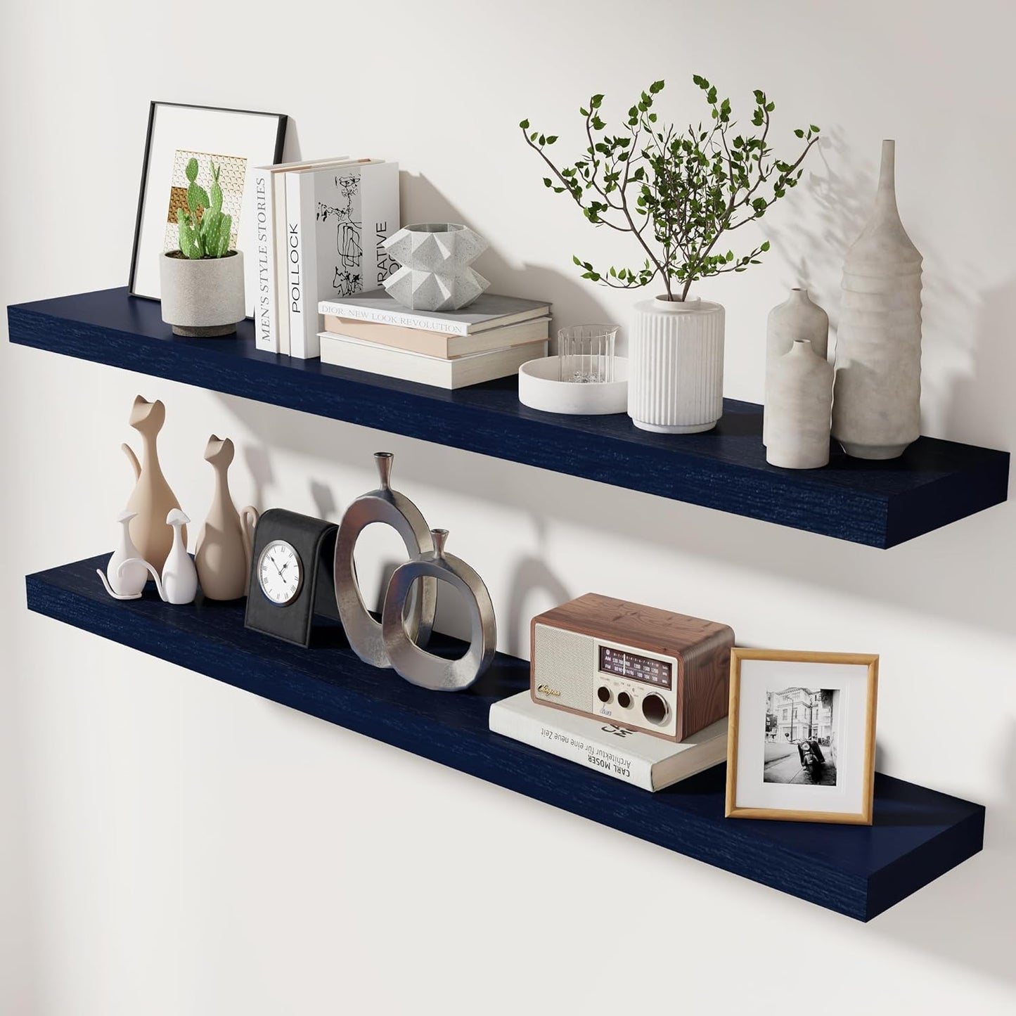 ShelfLoft 6.7"D x 1.4"H Dark Blue Paulownia Wood Wall Display Decor Floating Shelves