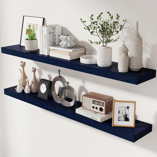 ShelfLoft 48"W x 6.7"D Paulownia Wood Wall Display Decor Floating Shelves,Dark Blue-2 Pack