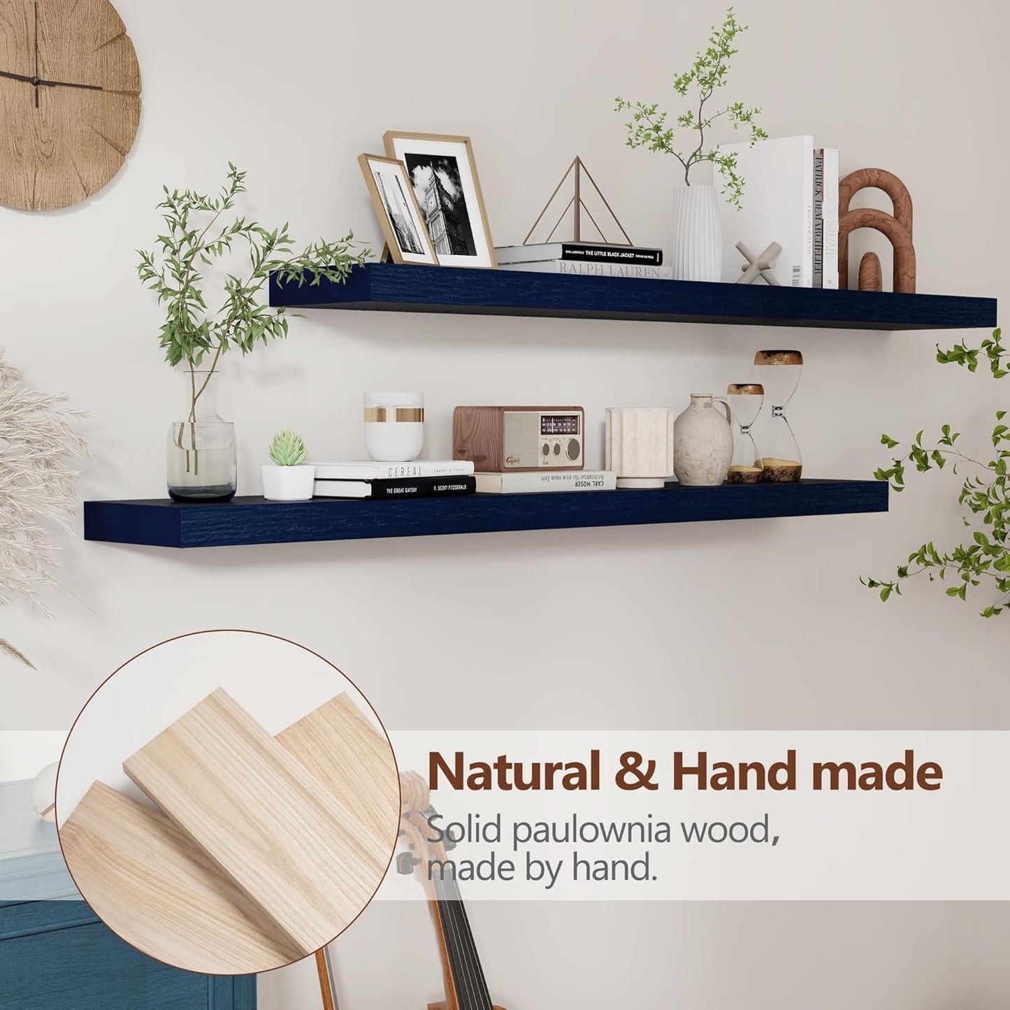 ShelfLoft 48" Wide x 6.7" Deep Paulownia Wood Wall Display Decor Floating Shelves,2 Pack