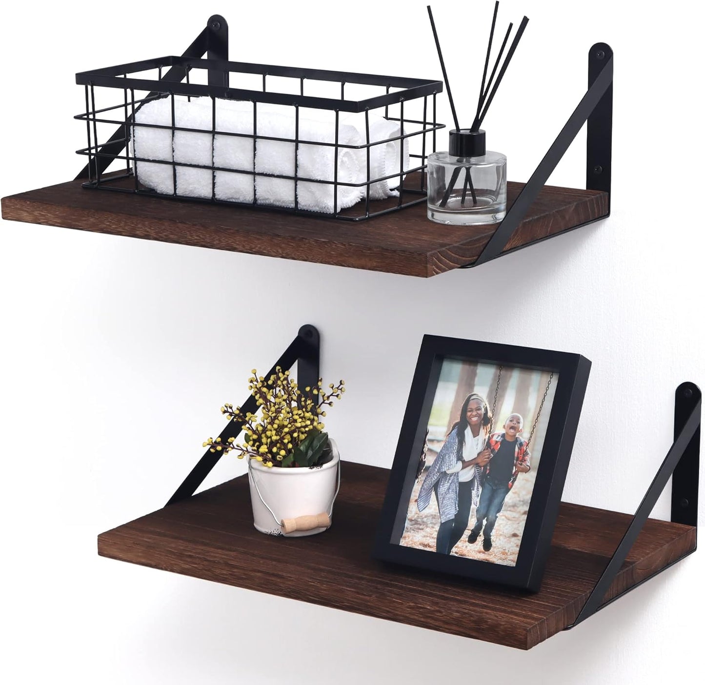 ShelfLoft 12 Inch Deep Floating Shelves with Iron Brackets,Set of 2