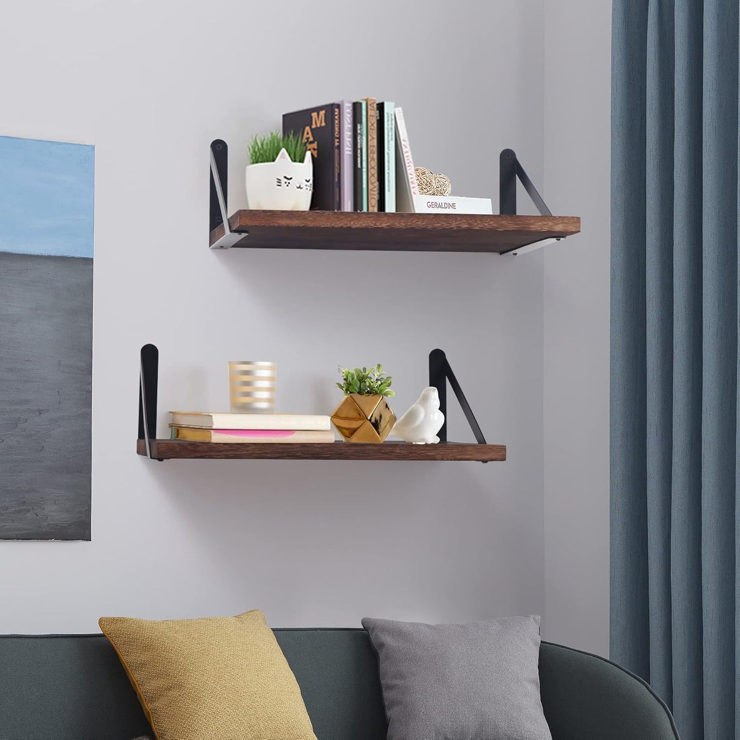 ShelfLoft 12 Inch Deep Floating Shelves with Iron Brackets,Set of 2