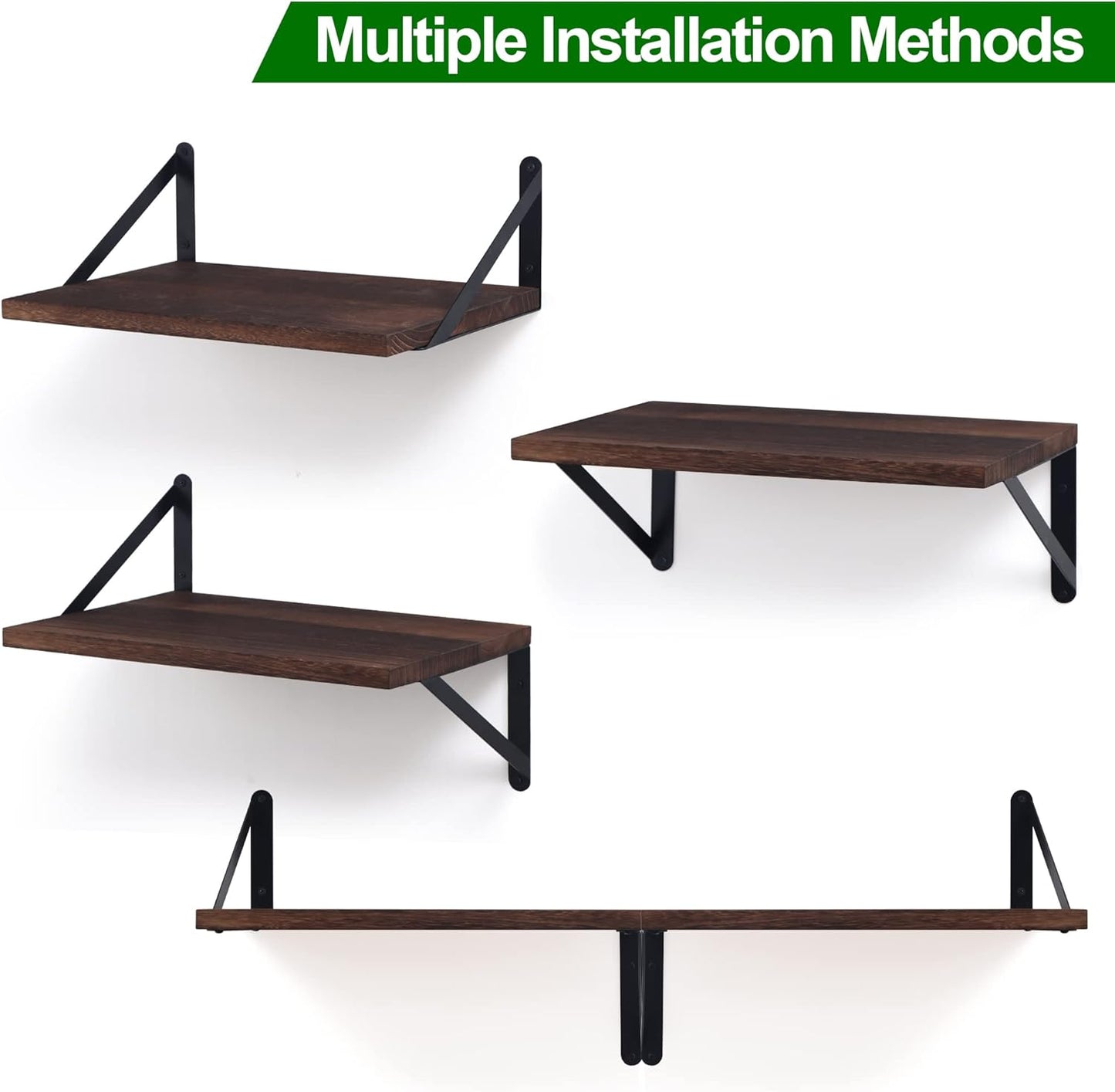 ShelfLoft 12 Inch Deep Floating Shelves with Iron Brackets,Set of 2