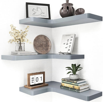 ShelfLoft 16 Inch Wide L-shape Corner Floating Shelves for Storage, Set of 3